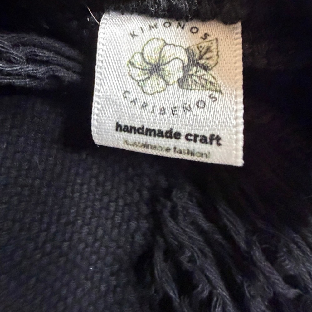 Kimonos Caribenos Black Fringe Knit Shrug Bolero Distressed Boho Capelet Poncho - Picture 4 of 4